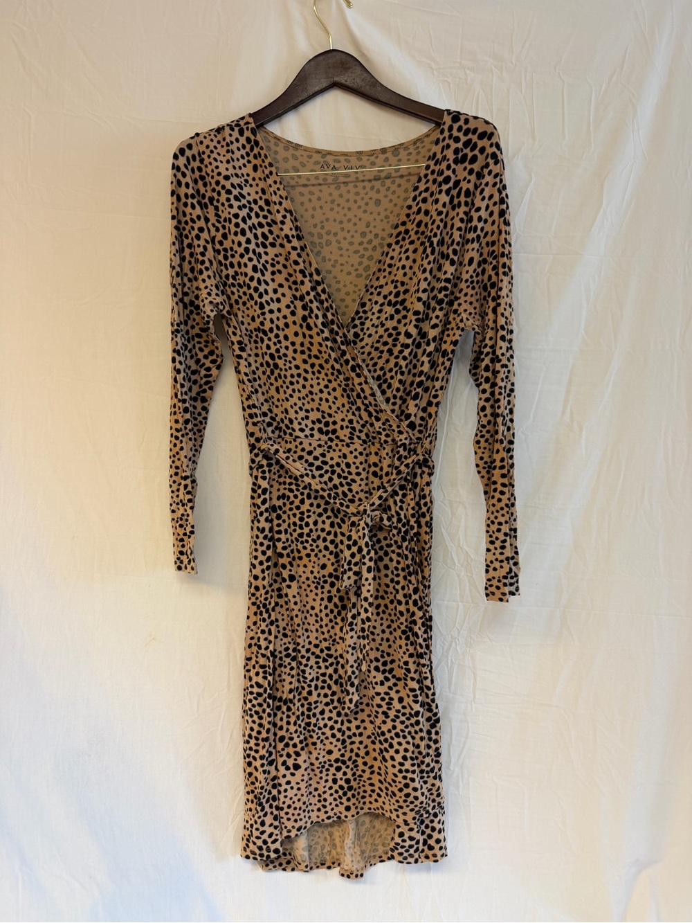Ava & Viv Tan and Black Leopard Wrap Midi Dress